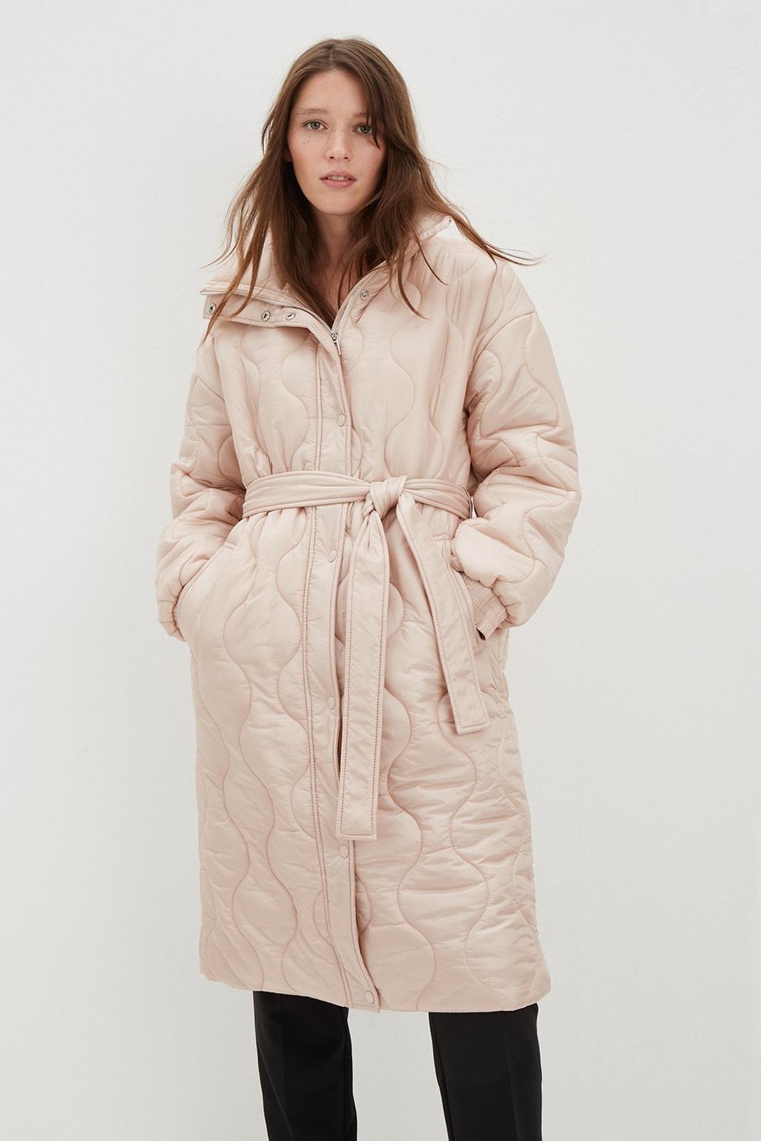 Light pink Longline Glossy Quilted Padded Coat image number 1