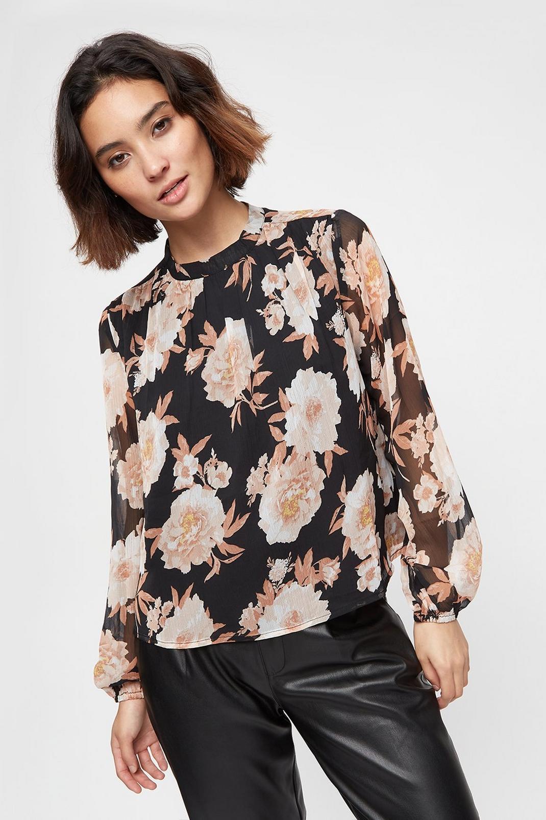 105 Petite Large Floral High Neck Chiffon Top image number 1