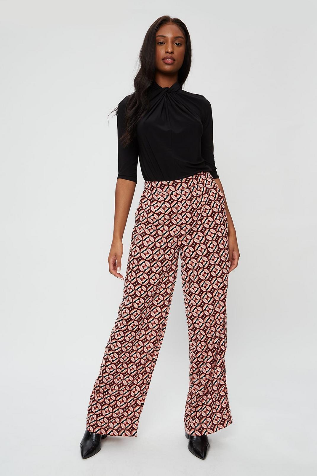 157 Tall Red Geo Print Wide Leg Trouser image number 1