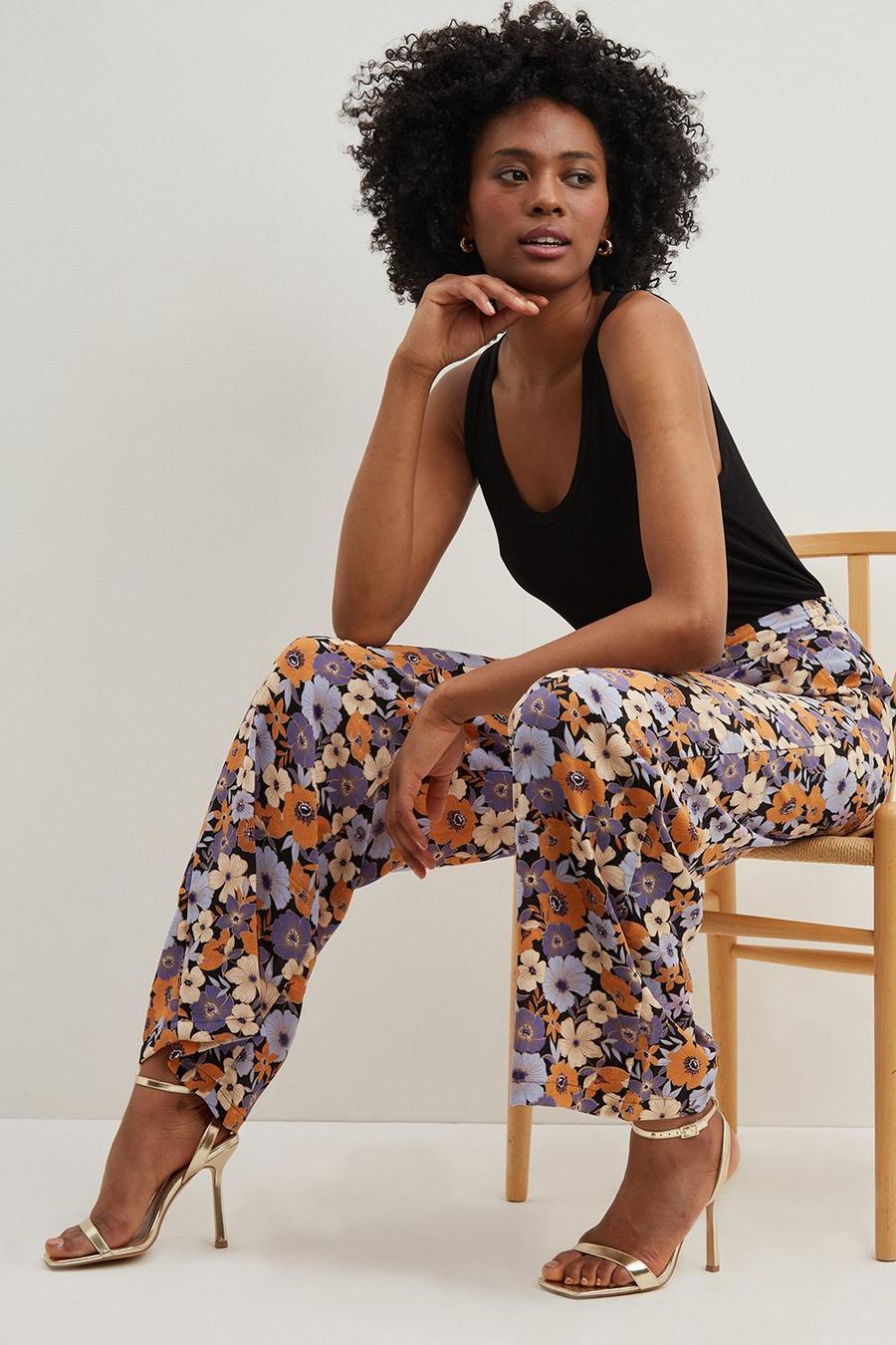 Tall Lilac Floral Wide Leg Trousers