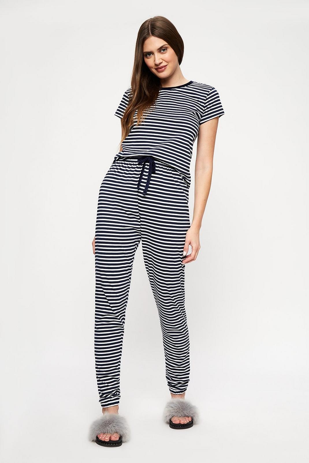 148 Tall Navy Stripe Short Sleeve Pyjama Set image number 1
