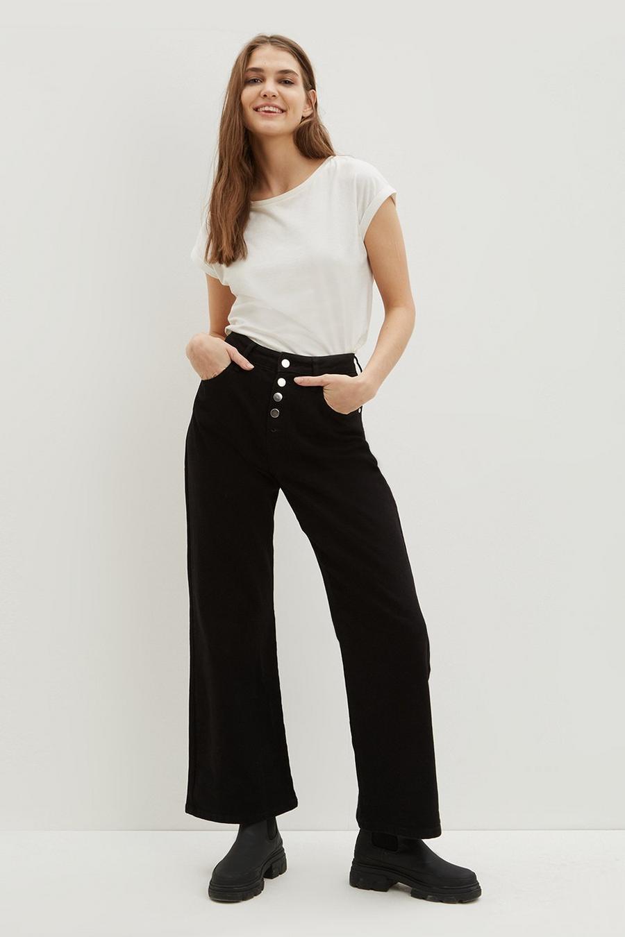 Button Fly Wide Leg Jeans