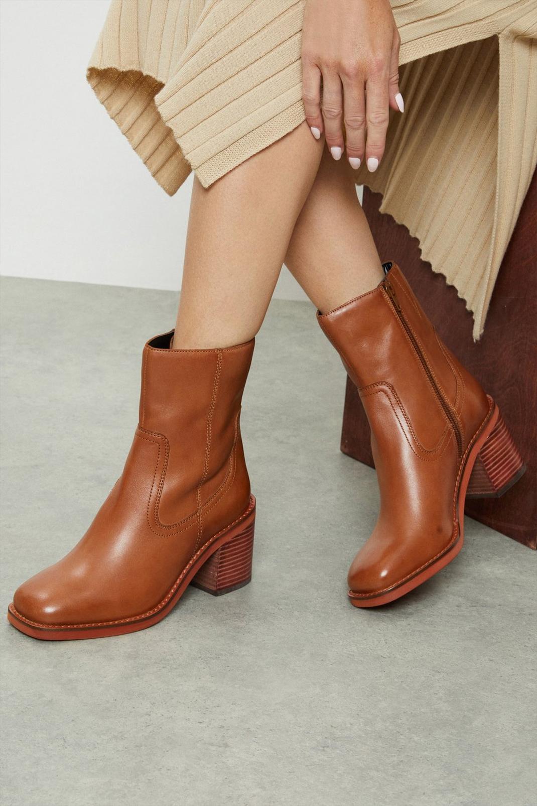 Tan Principles: Muya Leather Ankle Boots image number 1