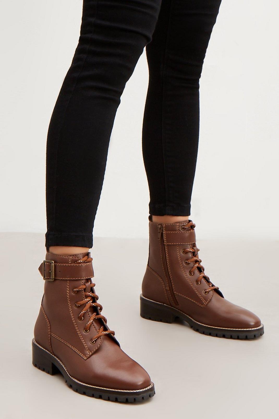 Tan Principles: Milton Leather Lace Up Buckle Biker Boot image number 1