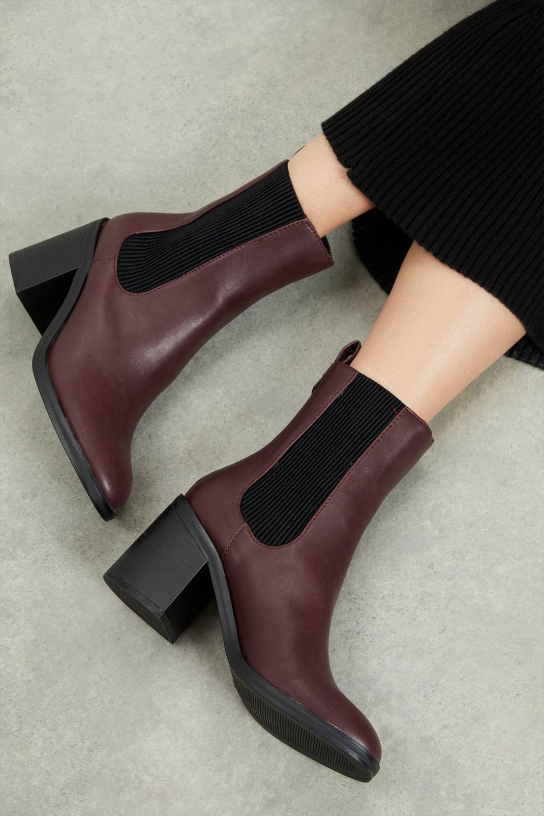 Burgundy Principles: Meadow Block Heel Chelsea Boots image number 1
