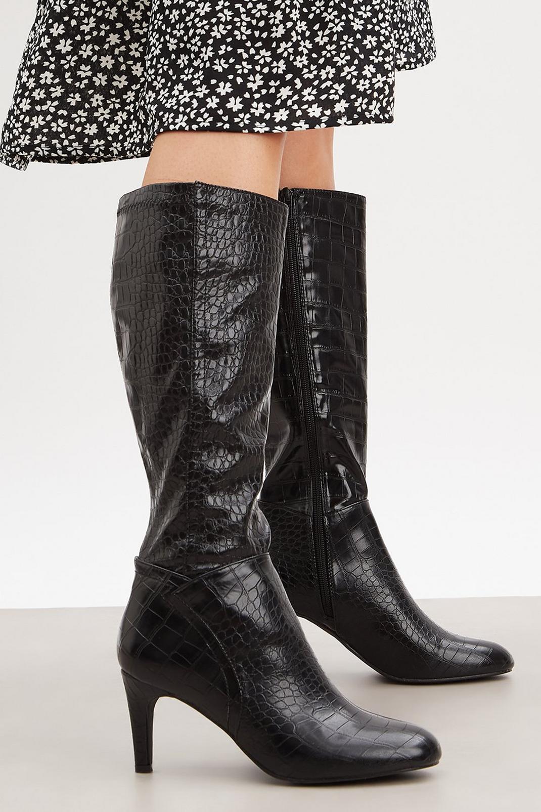 Black croc Good For The Sole: Kris Comfort High Leg Boots image number 1