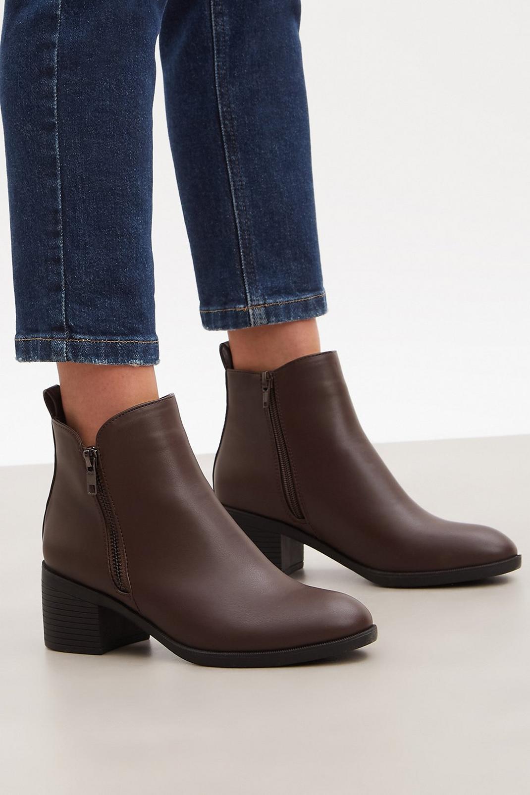 Chocolate Good For The Sole: Mona Comfort Zip Detail Ankle Boot image number 1