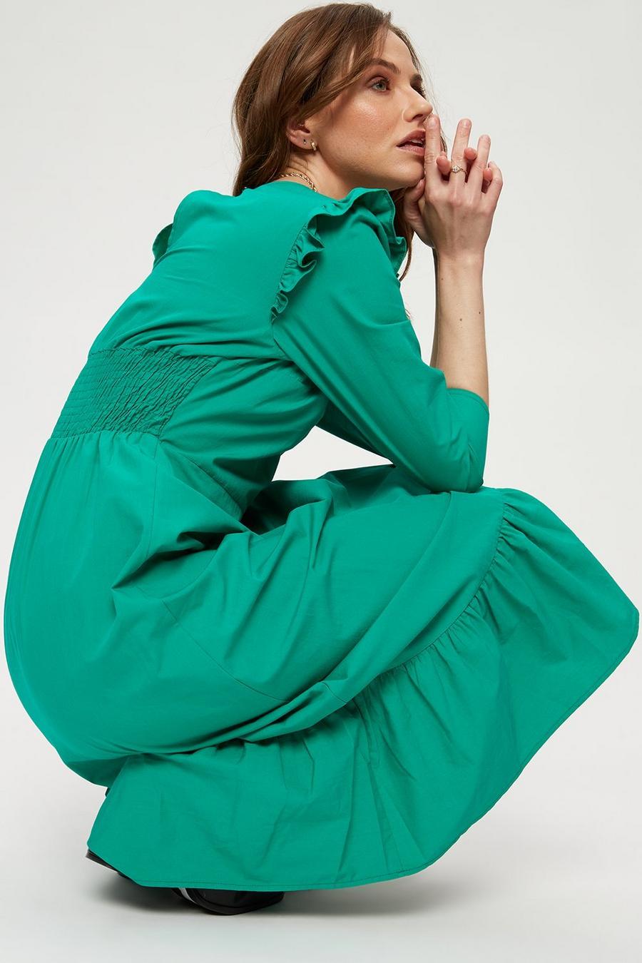 Green Frill Sleeve Midi Dress