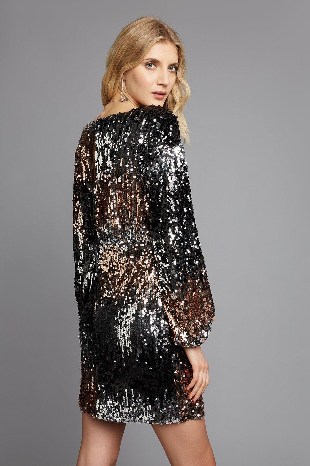 Black and Gold Ombre Sequin Mini Dress ...