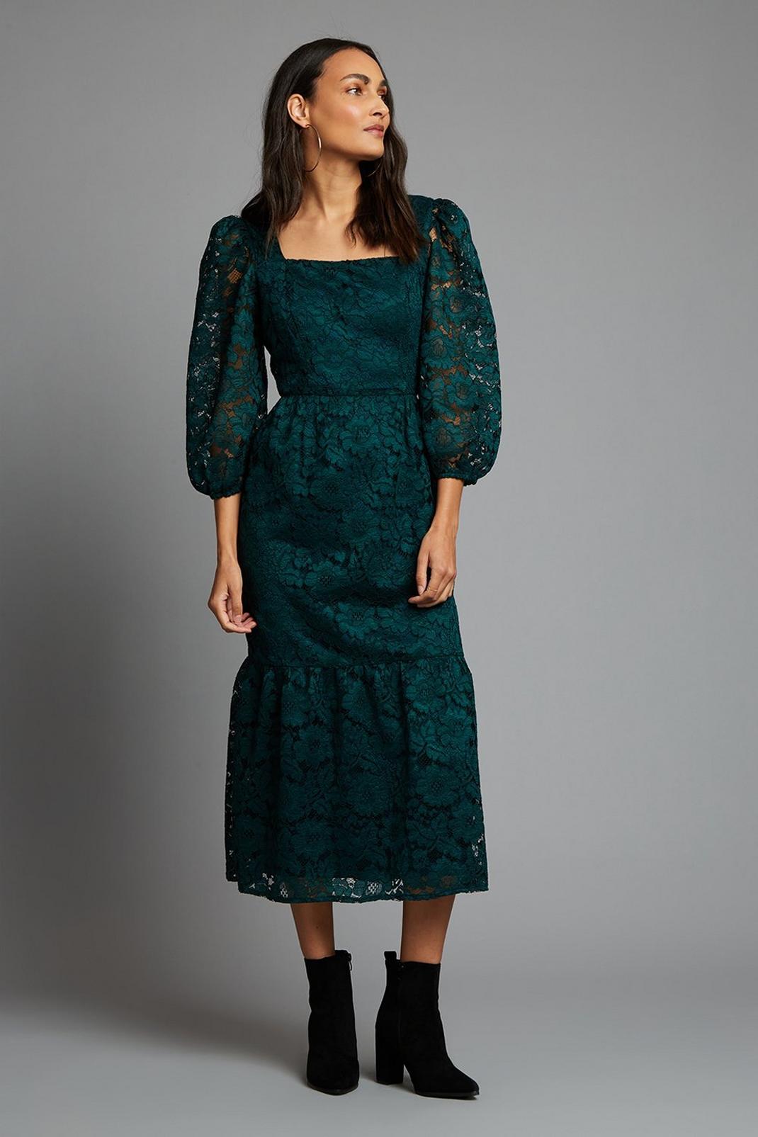 168 Teal Lace Square Neck Midi image number 1