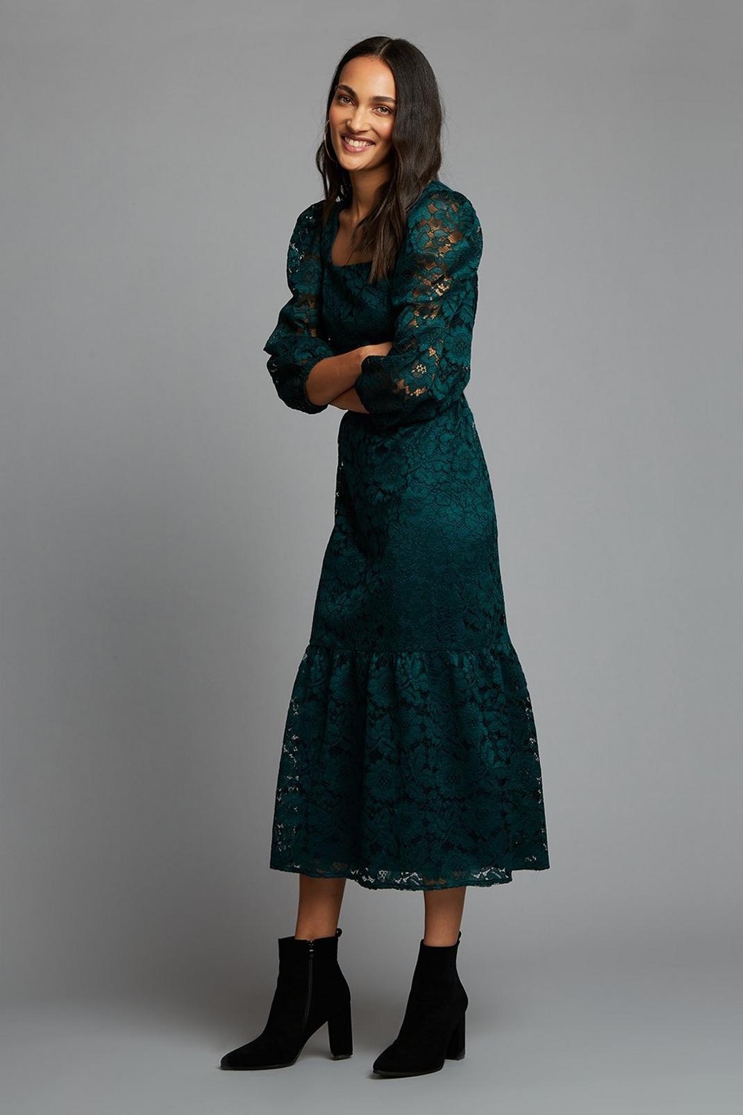 168 Teal Lace Square Neck Midi image number 2