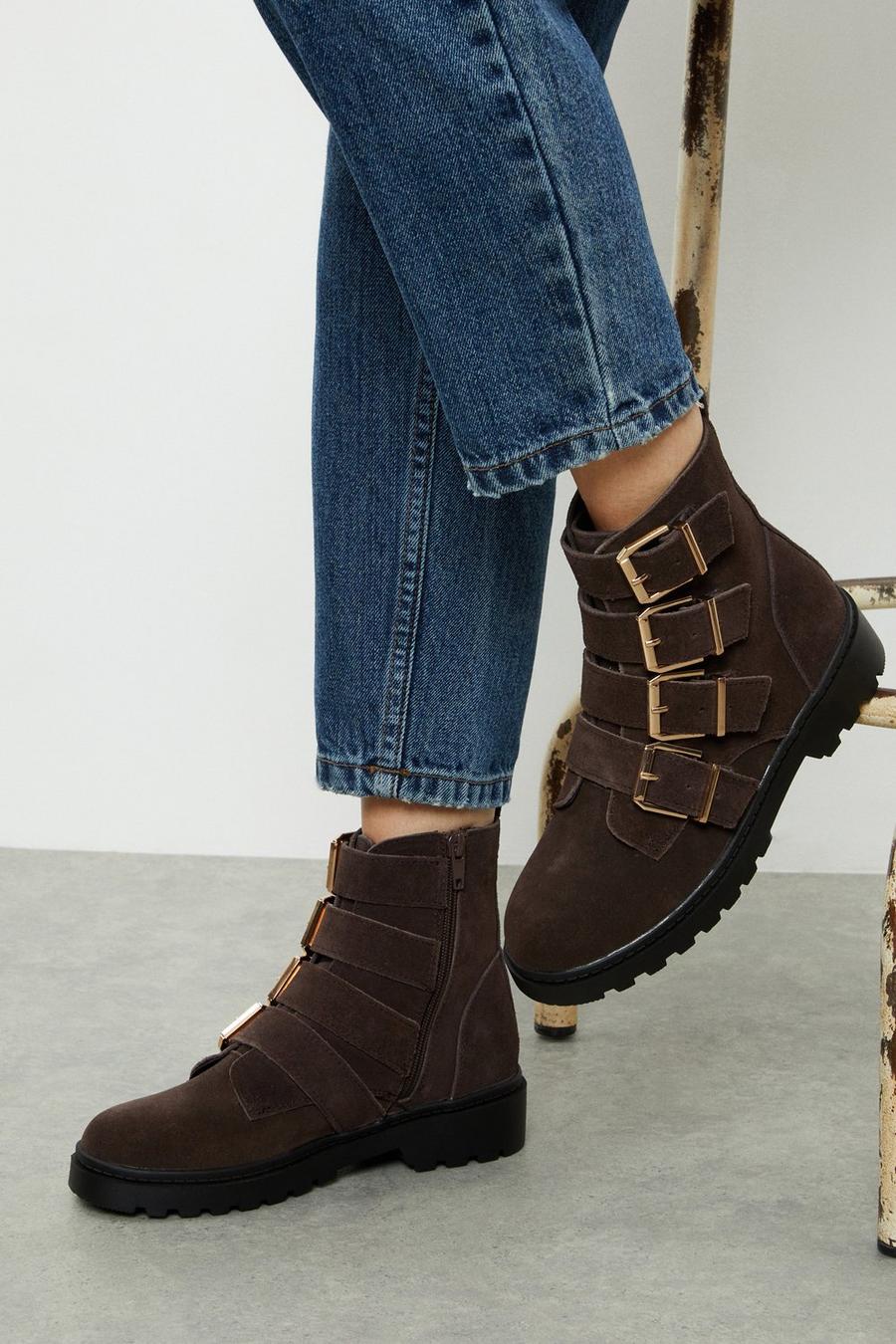 Faith: Suede Sacha Buckle Front Ankle Boot
