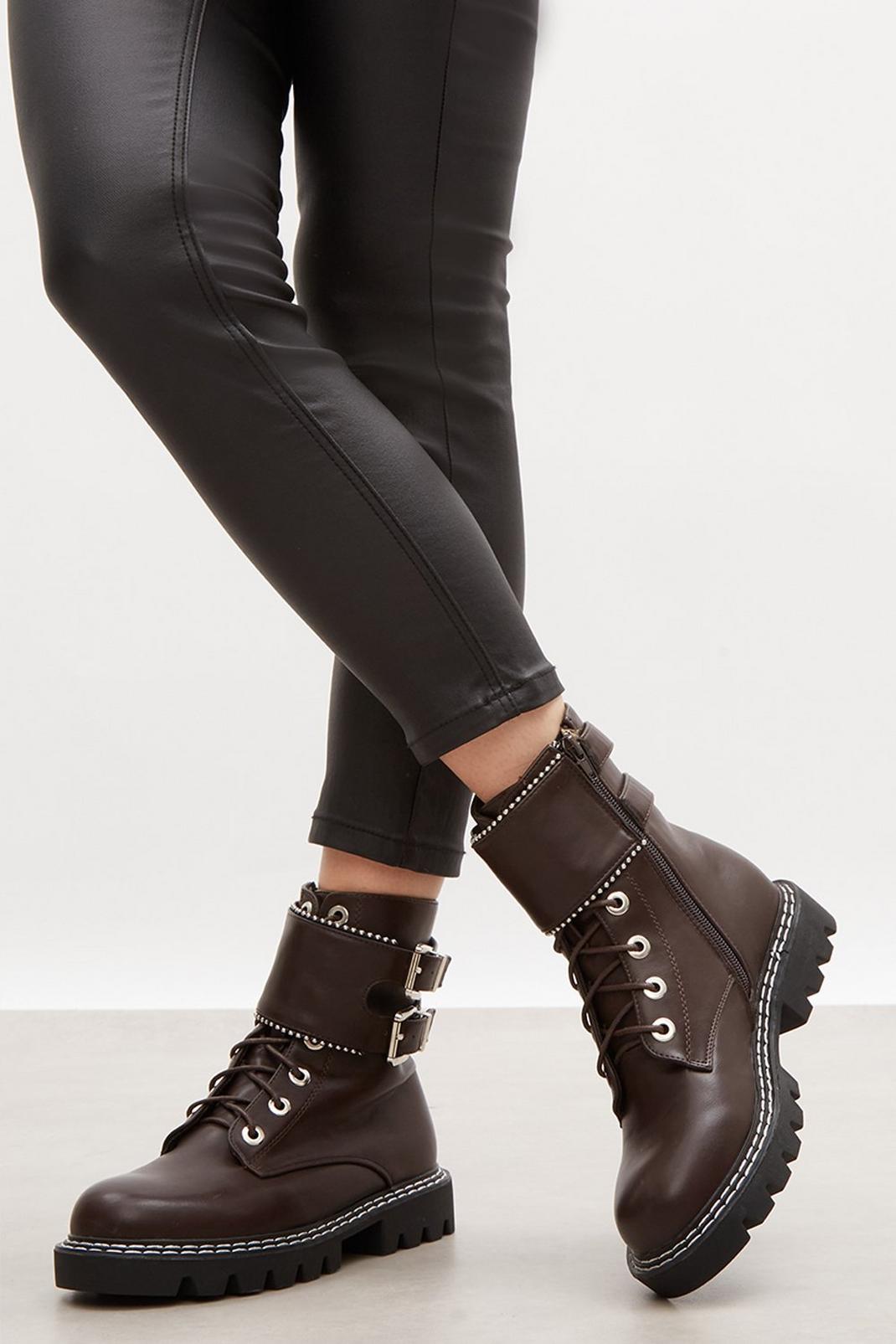 Chocolate Faith: Mila Double Buckle Lace Up Boot image number 1