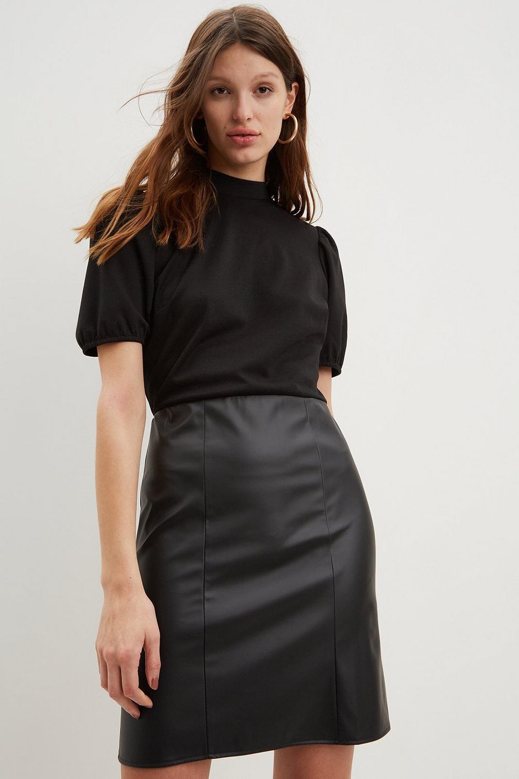 Black 2-in-1 faux leather dress image number 1