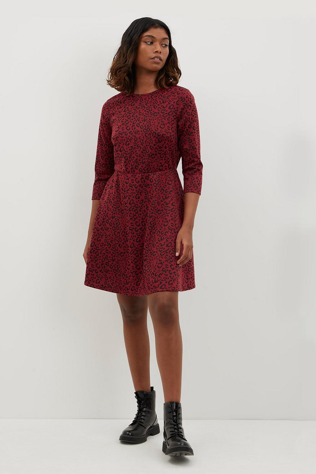 104 Berry Leopard Fit And Flare Dress image number 1