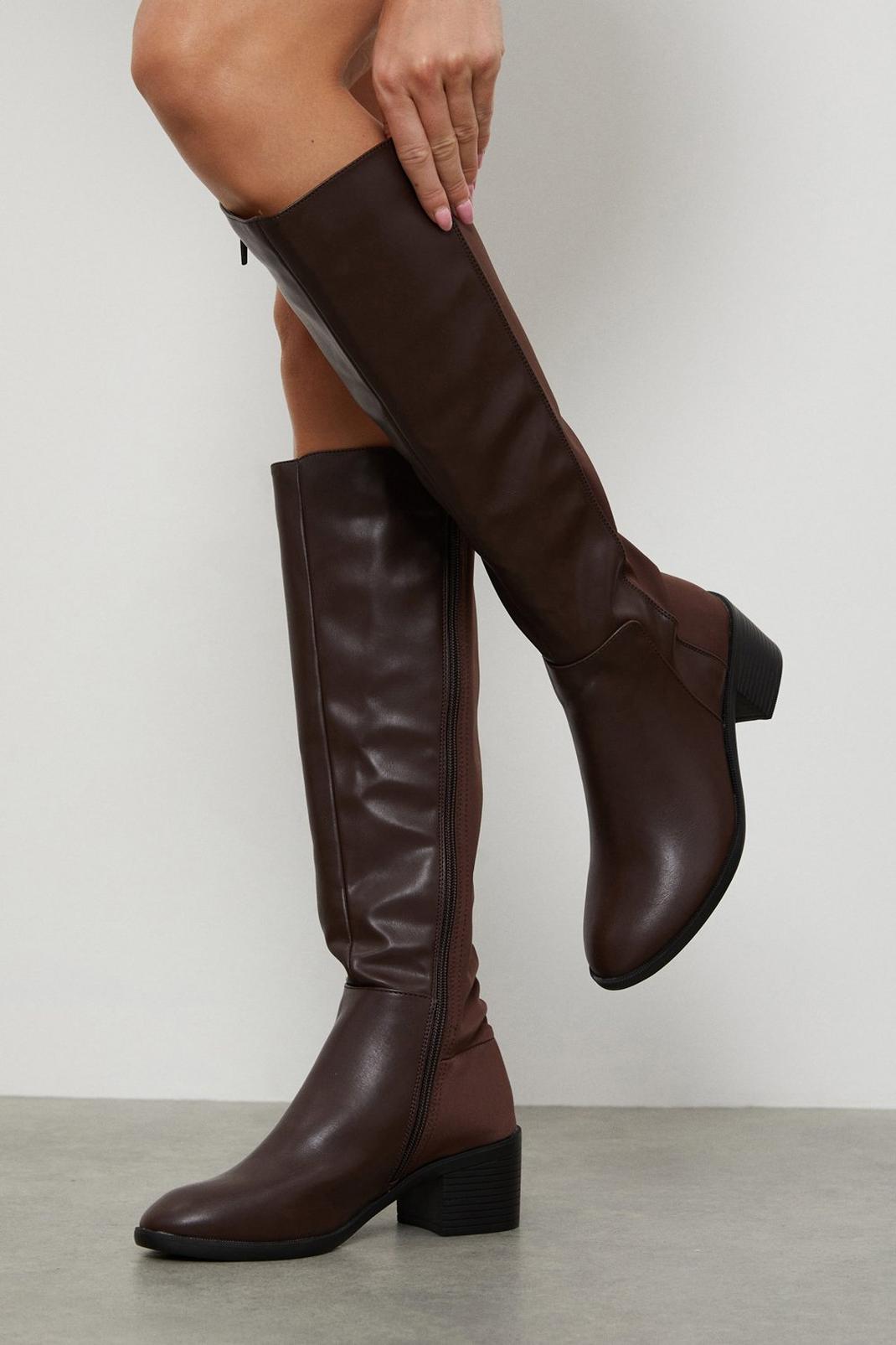 Chocolate Good For The Sole: Kam Elastic Back Knee Boots image number 1