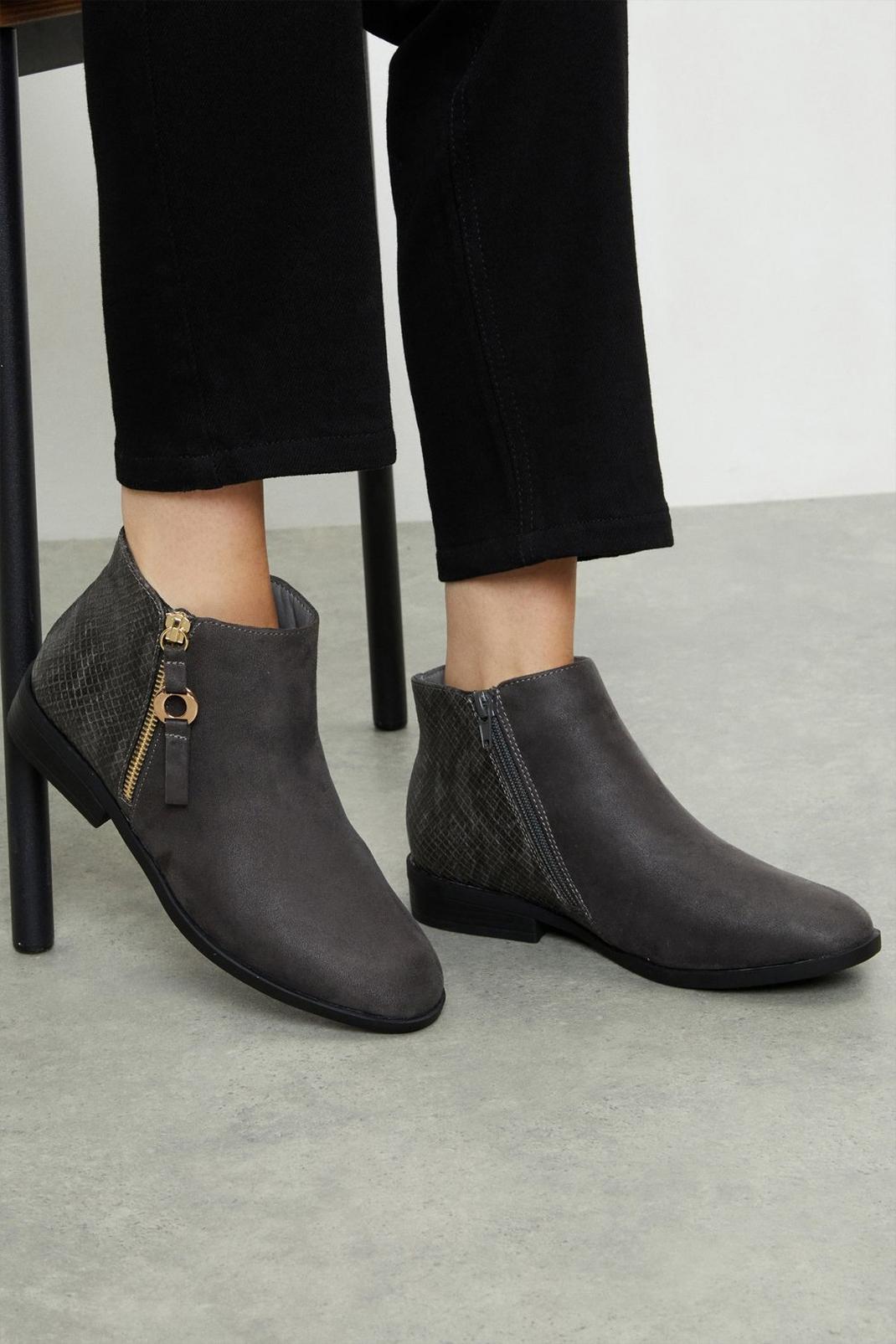 Grey Good For The Sole: Wide Fit Mabel Comfort Snake Back Ankle Boots image number 1