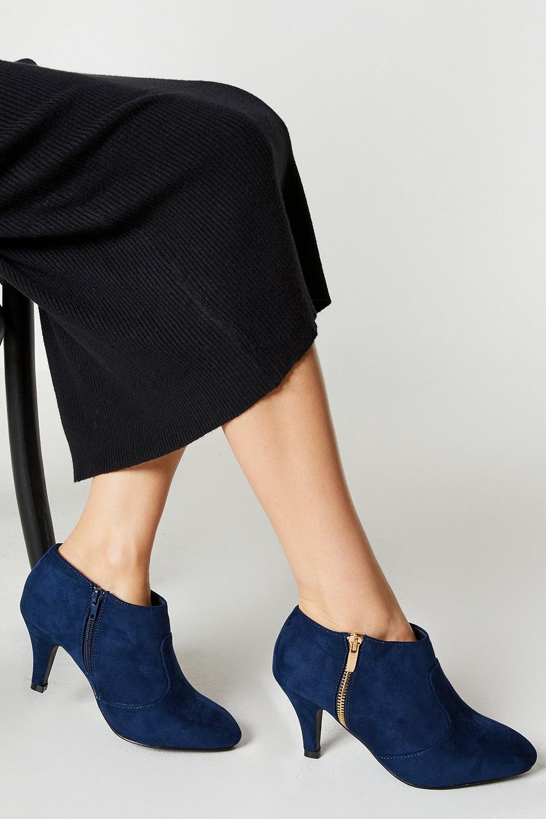 Navy Good For The Sole: Extra Wide Fit Marlo Comfort Zip Heeled Ankle Boots image number 1