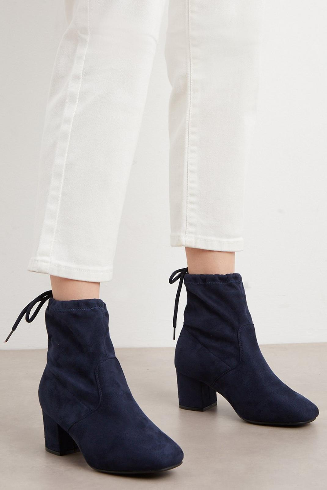Navy Good For The Sole: Extra Wide Fit Mina Comfort Slouchy Block Heel Ankle Boot image number 1