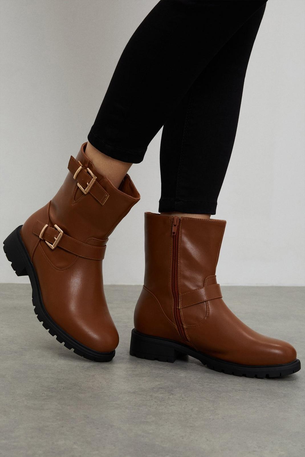 Tan Good For The Sole: Wide Fit Monet Comfort Biker Boot image number 1