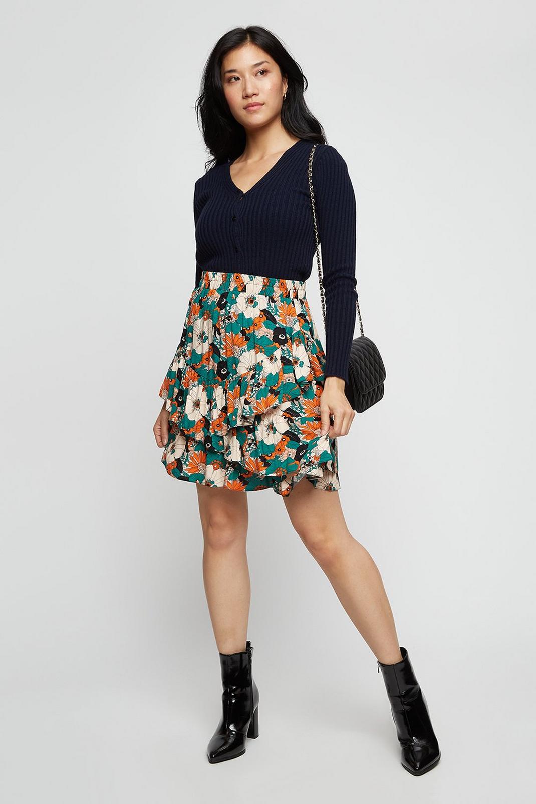 130 Green Floral Ruffle Mini Skirt image number 2
