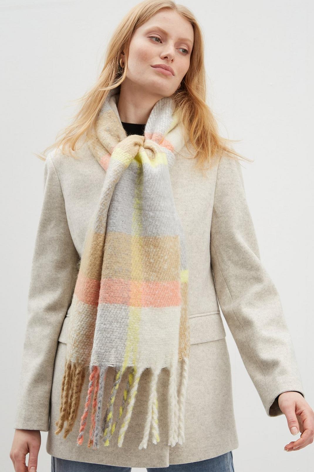 Neutral Check Tassel Scarf image number 1