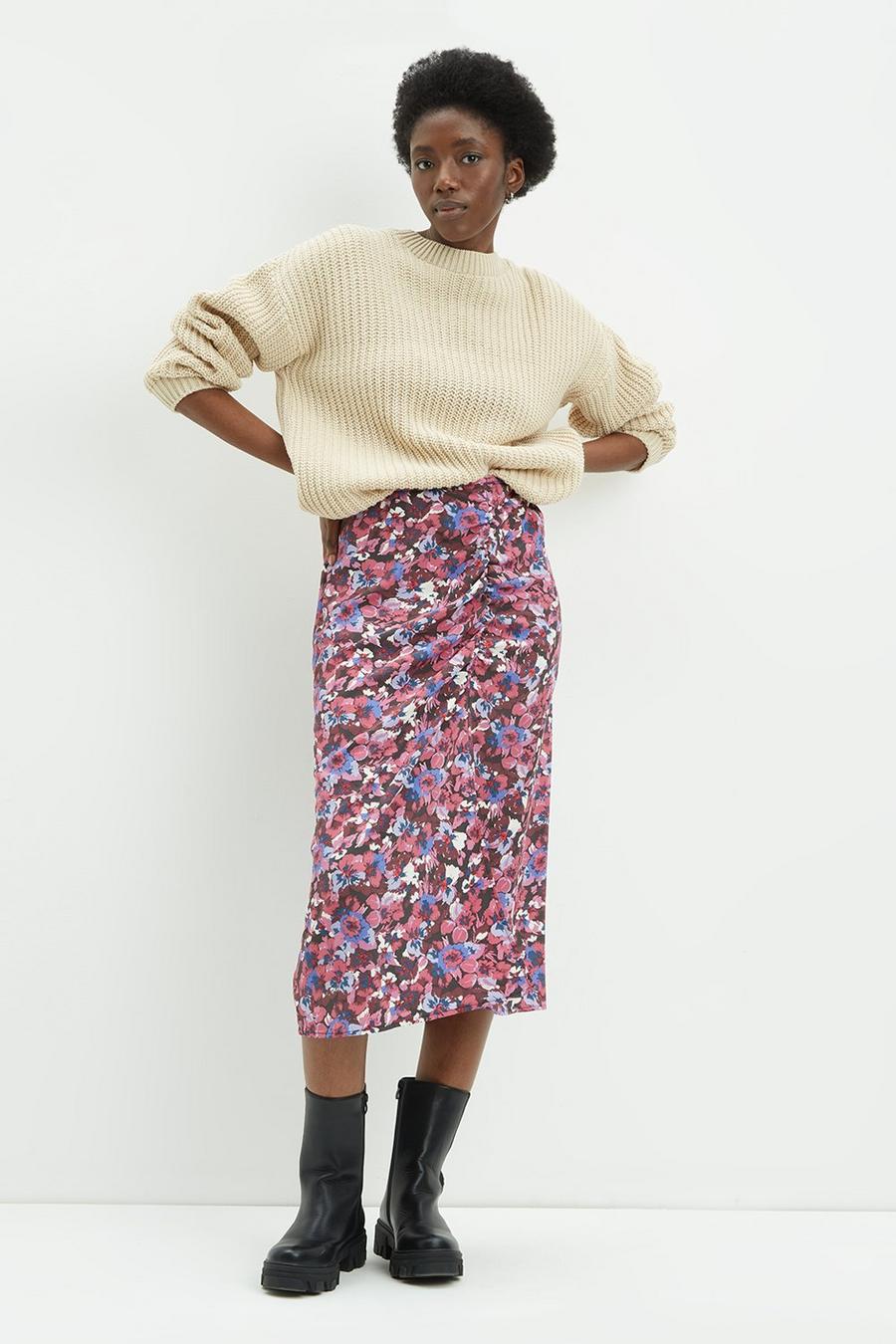 Purple Floral Midi Skirt
