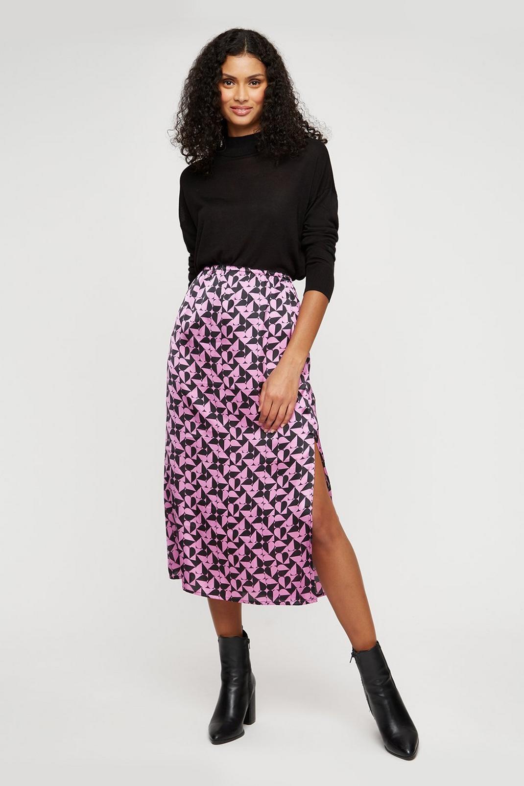 Black Geo Heart Satin Midi Skirt image number 1