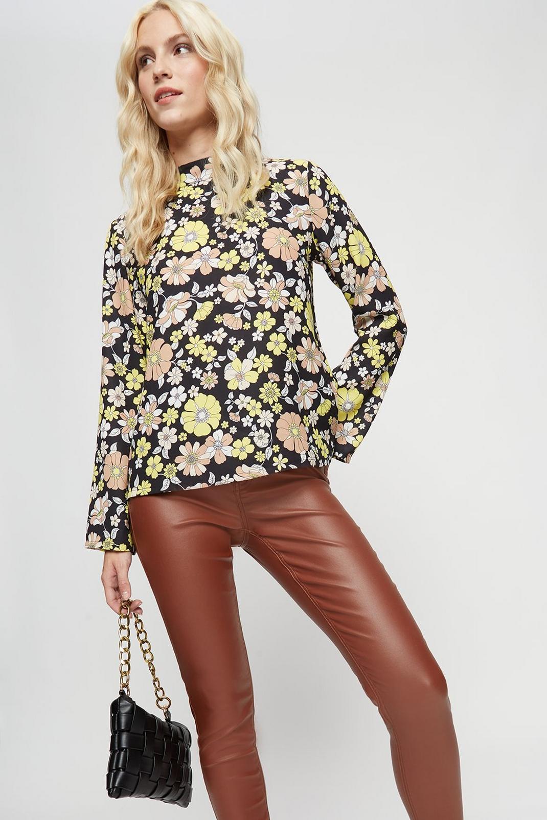 105 Petite Yellow Floral Mock Neck Top image number 2