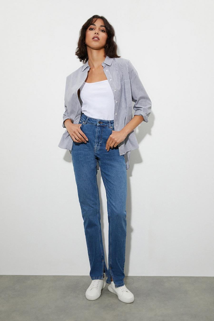 Tall Mid Blue Split Hem Jeans