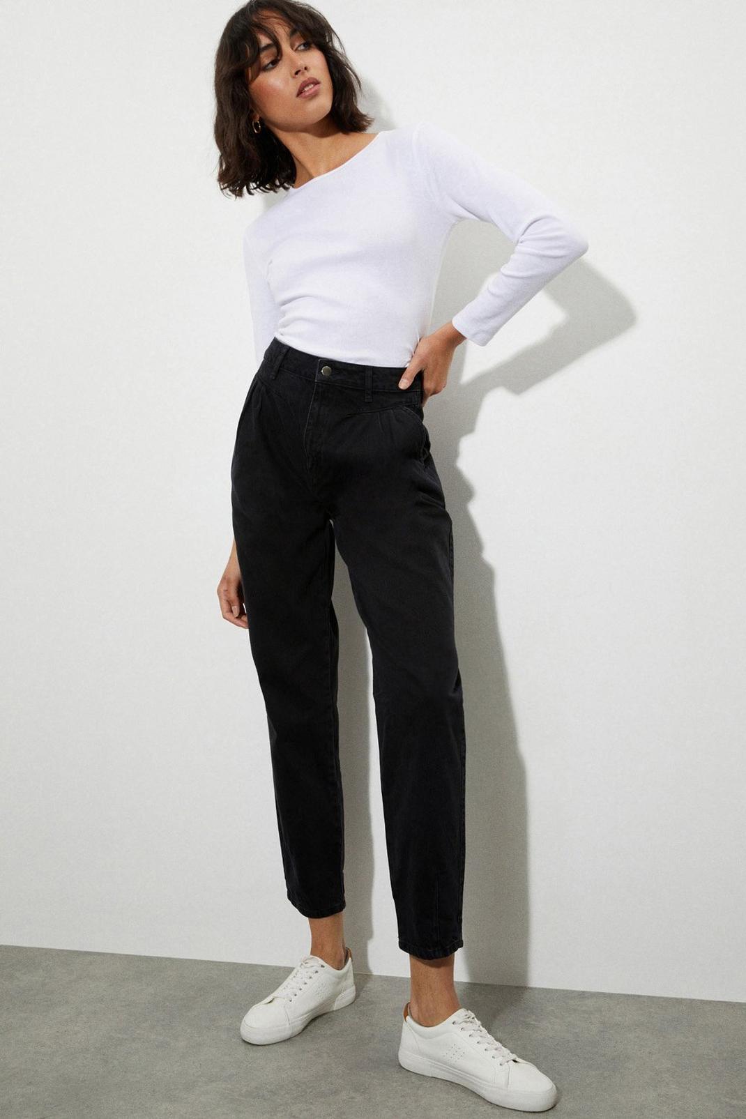 Black Tall Pleat Front Slouch Jeans image number 1