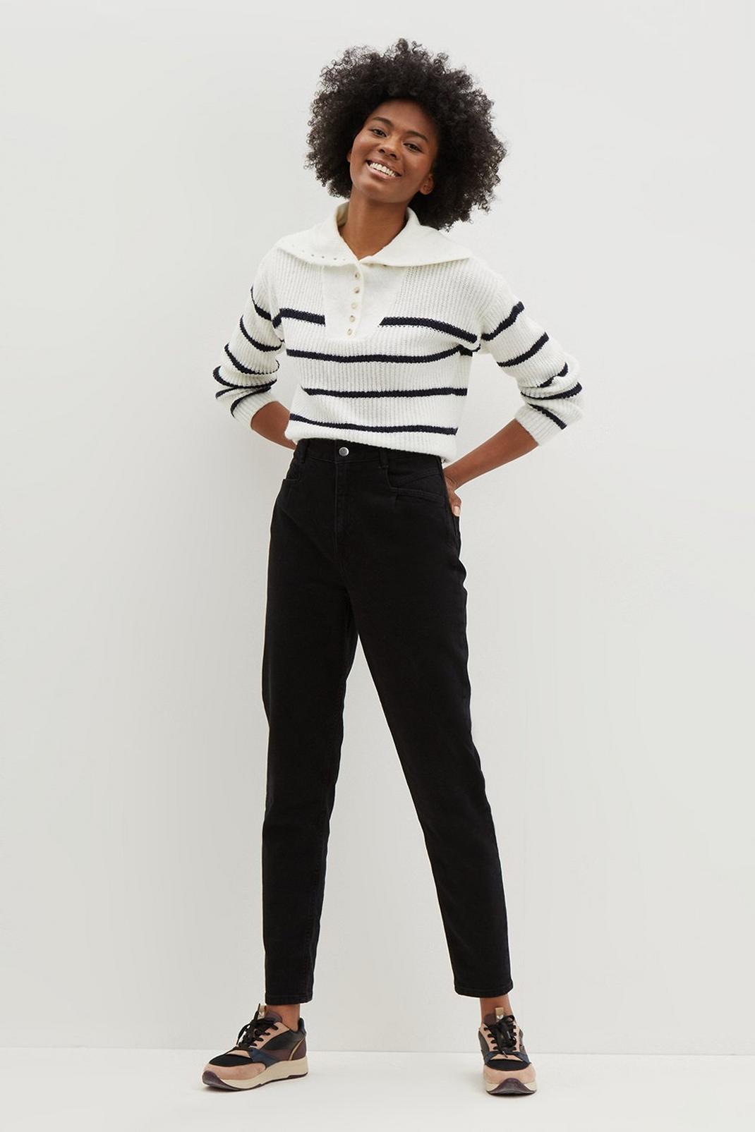 Tall Black Organic Mom Jeans image number 1