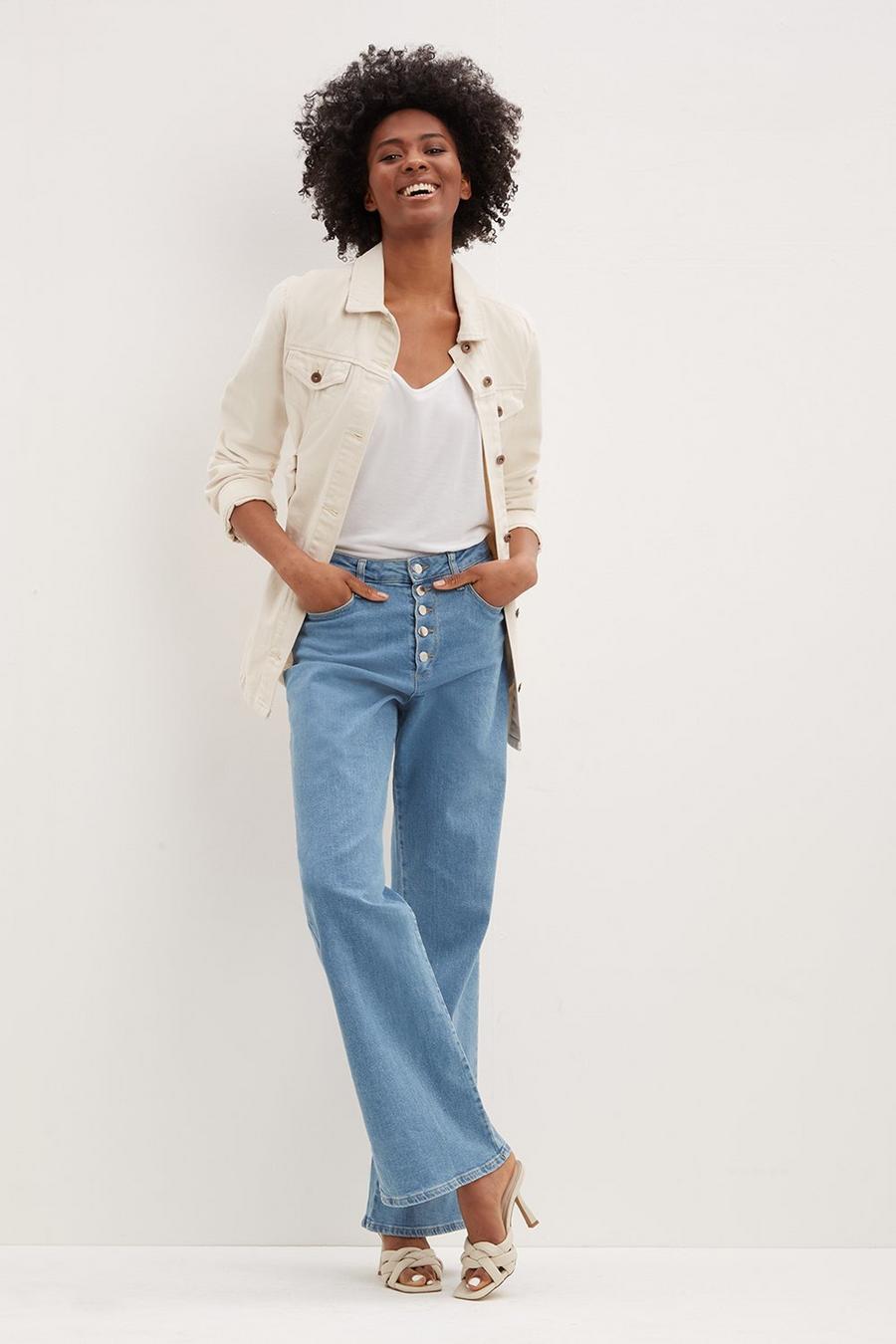 Organic Tall Button Front Wide Leg Jeans