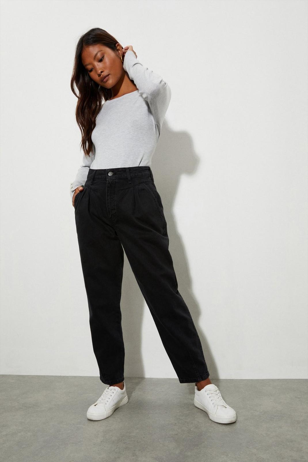 Black Petite Pleat Front Slouch Jeans image number 1