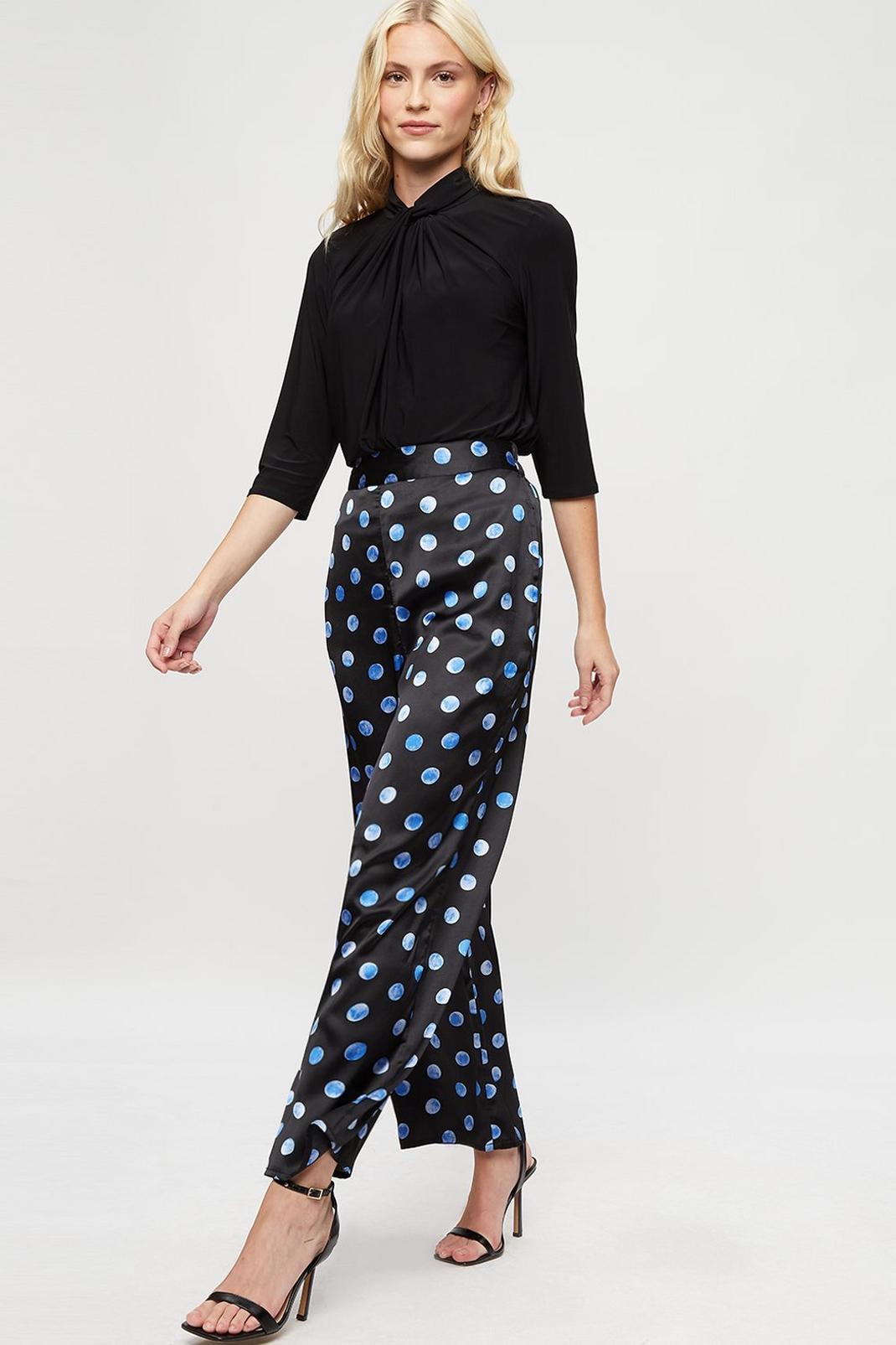 105 Blue Spot Satin Palazzo Trousers image number 2
