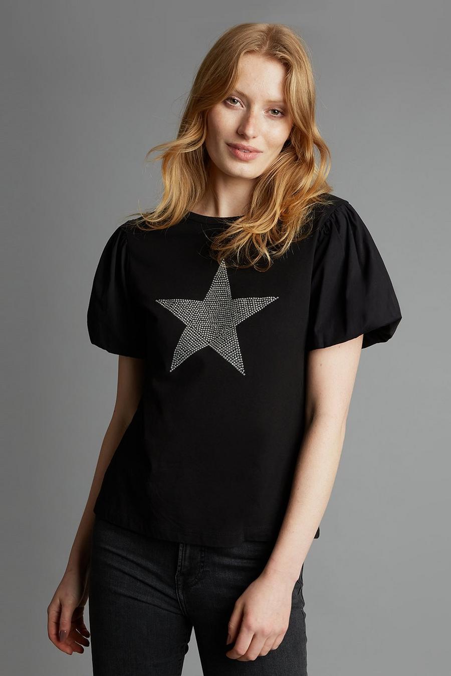Sequin Star Puff Sleeve T-shirt