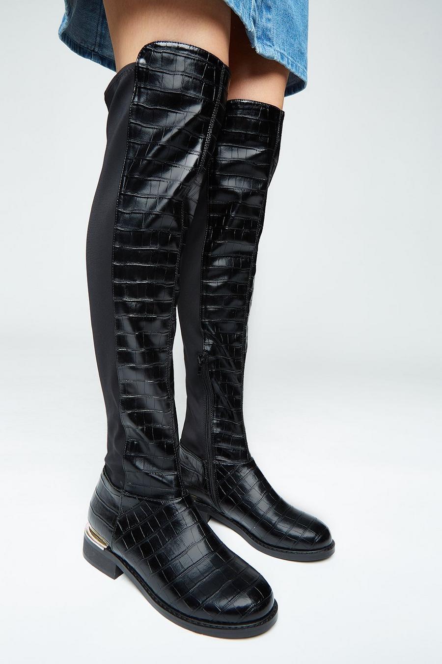 Kyra Gold Clip Detail High Leg Boots