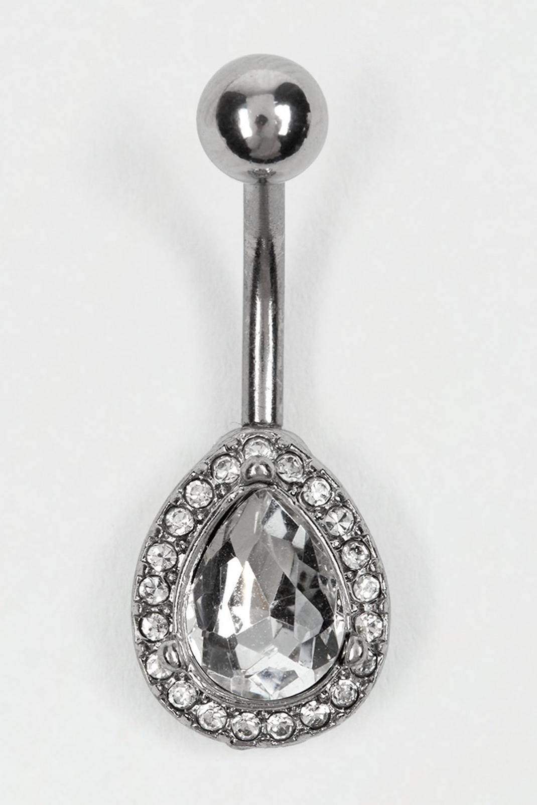 Gold Silver Teardrop Stone Belly Bar image number 1