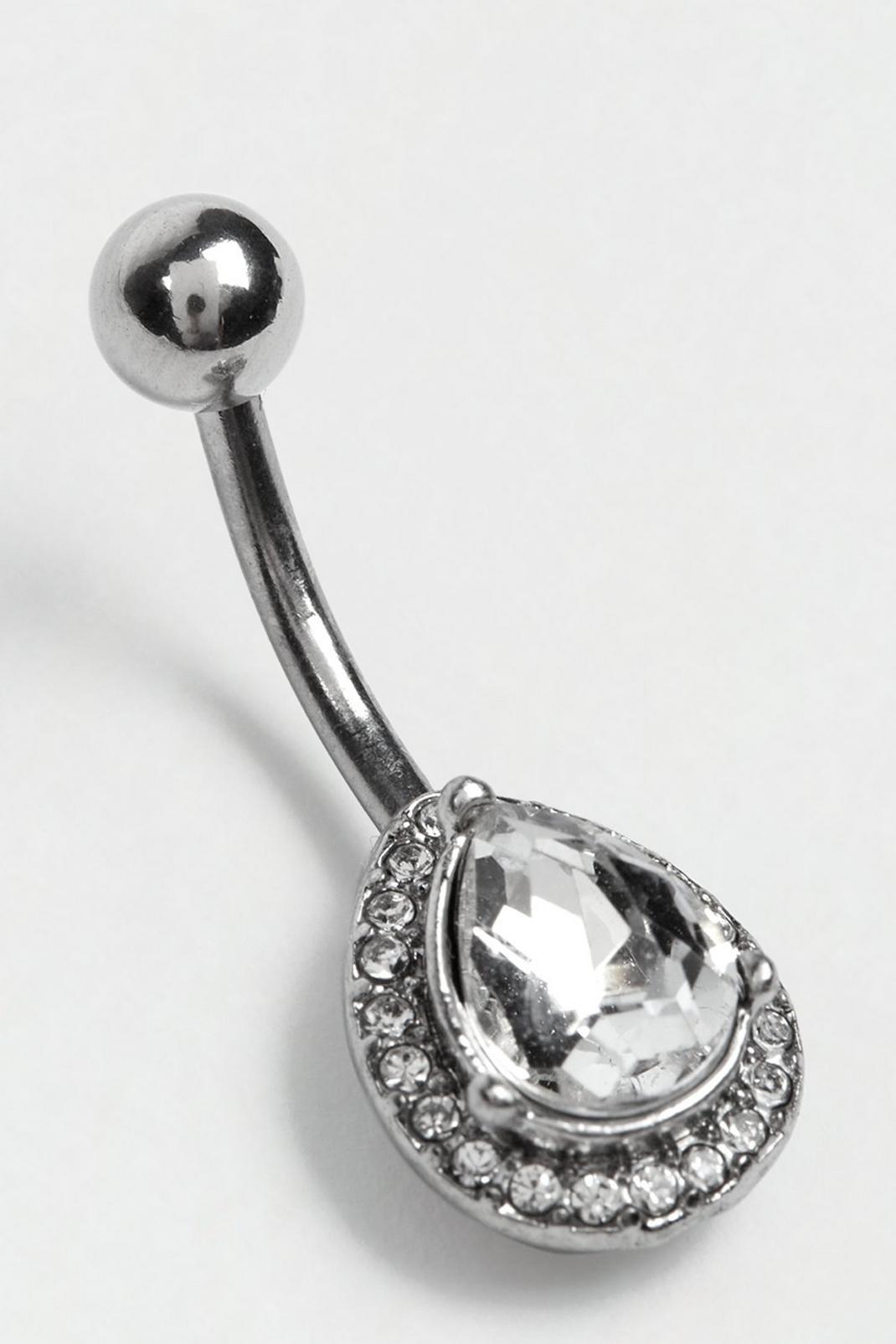 128 Silver Teardrop Stone Belly Bar image number 2
