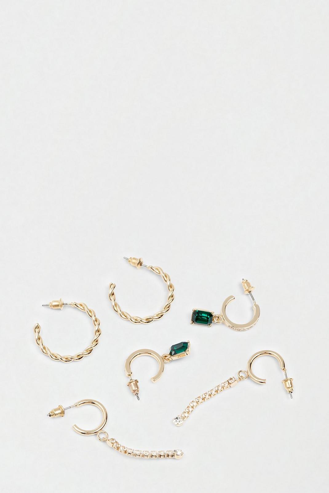 Gold Emerald Stone Hoop Three Pack image number 1