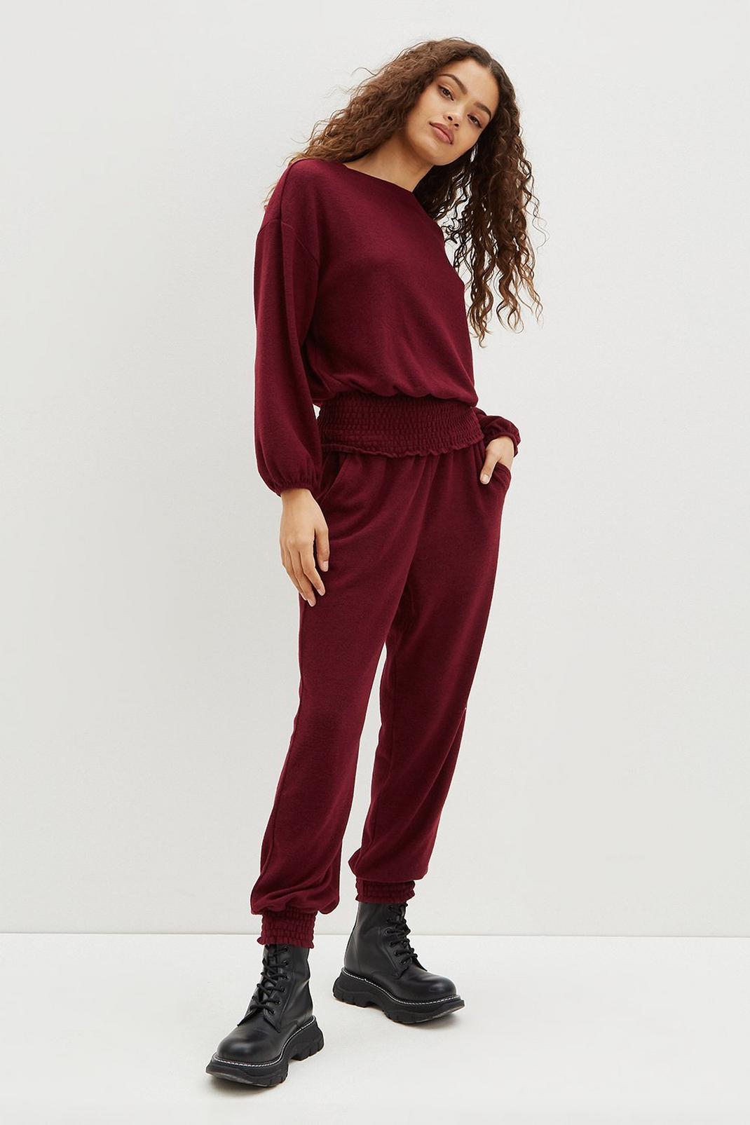 Berry Petite Soft Touch Shirred Hem Pocket Joggers image number 1