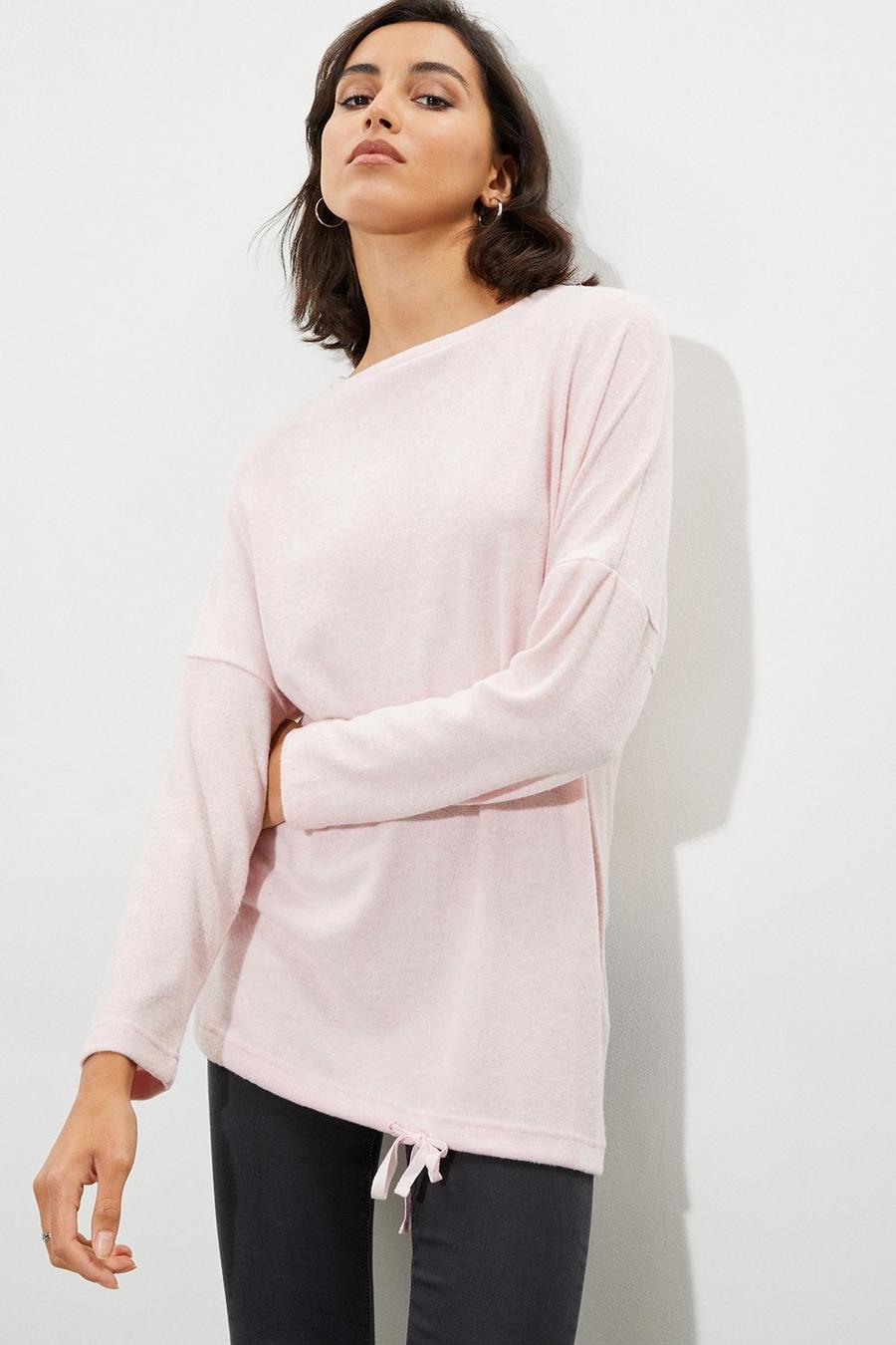 Tall Long  Sleeve Brushed Soft Touch Drawstring Top