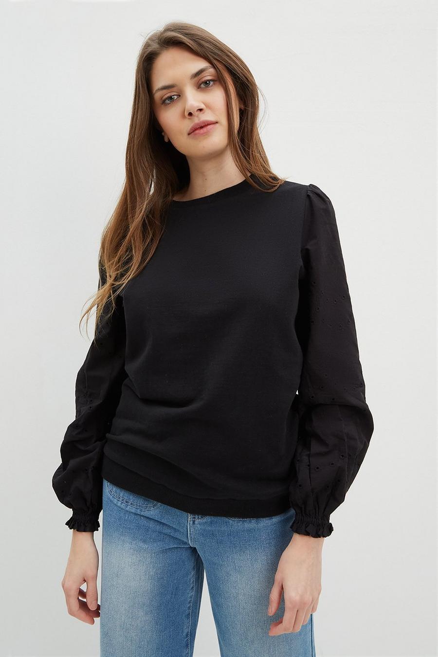 Tall Broderie Sleeve Sweat 
