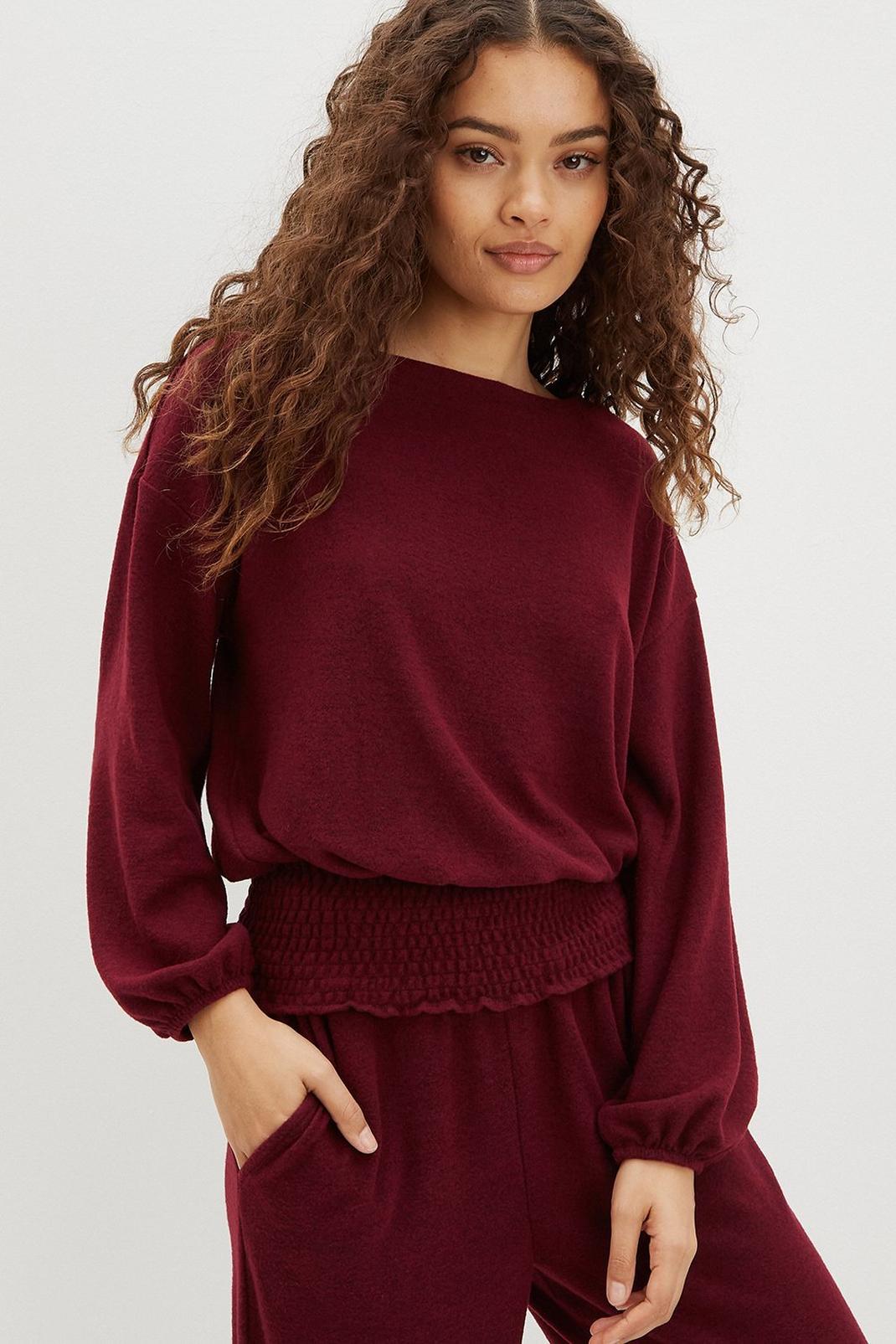 Berry Petite Soft Touch Shirred Hem Top image number 1