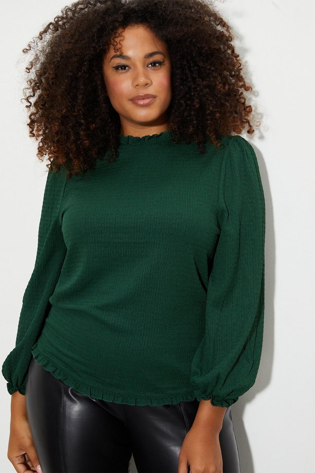 Forest Curve Shirred Cuff Textured Jersey Top image number 1