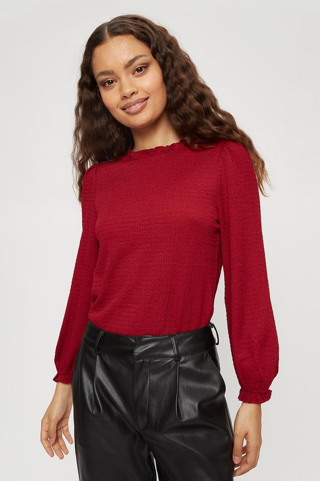 Berry Petite Shirred Cuff Textured Jersey Top image number 1