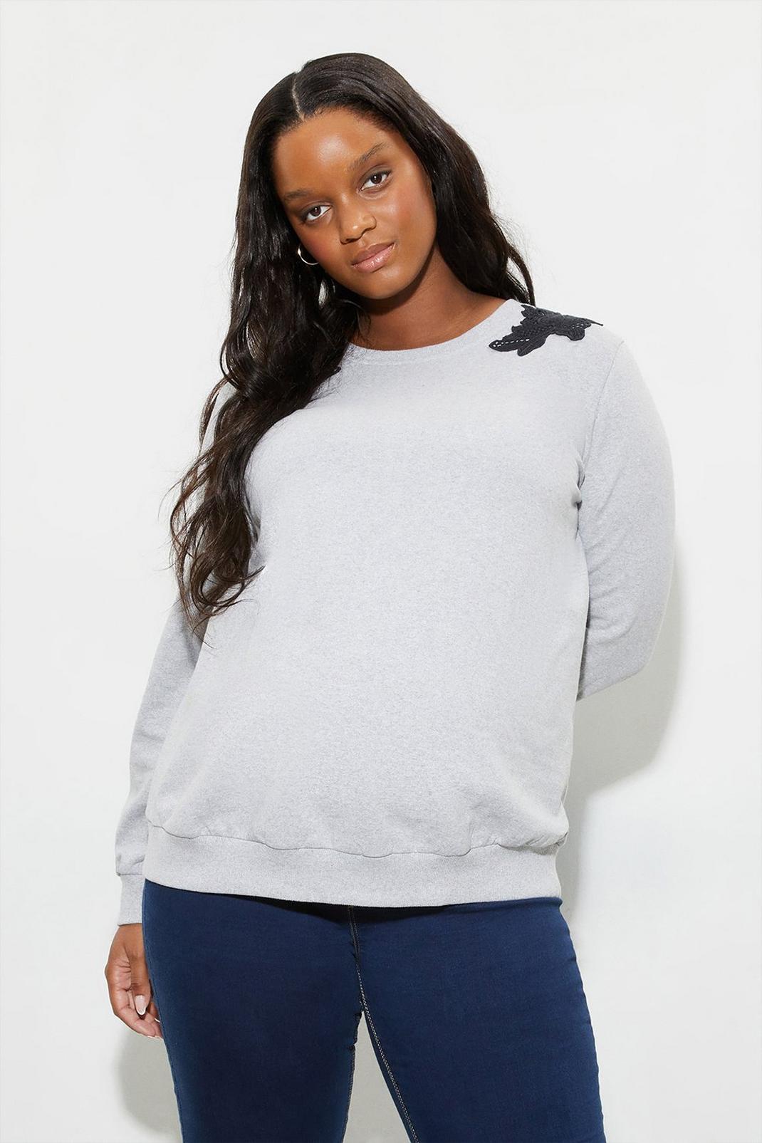 Grey marl Maternity Lace Shoulder Sweatshirt image number 1