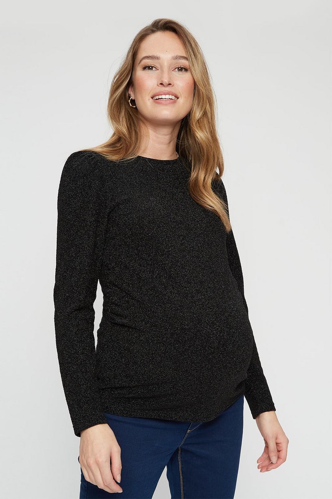 105 Maternity Glitter Puff Sleeve Long Sleeve Top image number 1