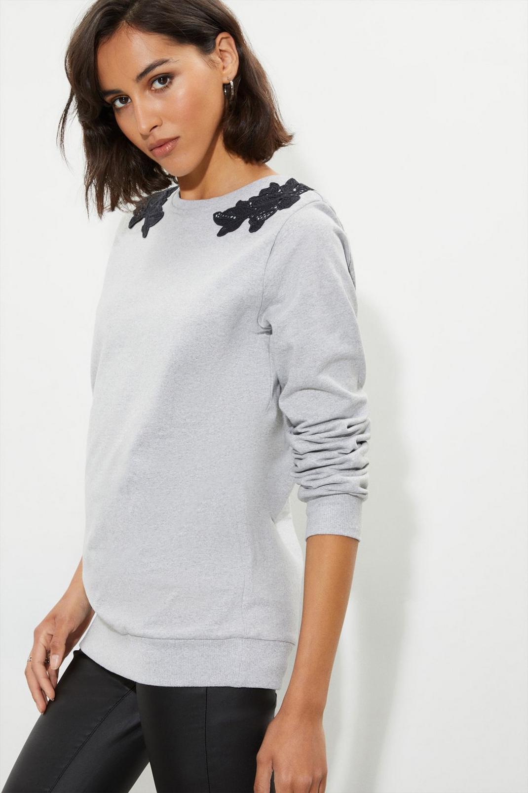 Grey marl Tall Lace Shoulder Sweat image number 1