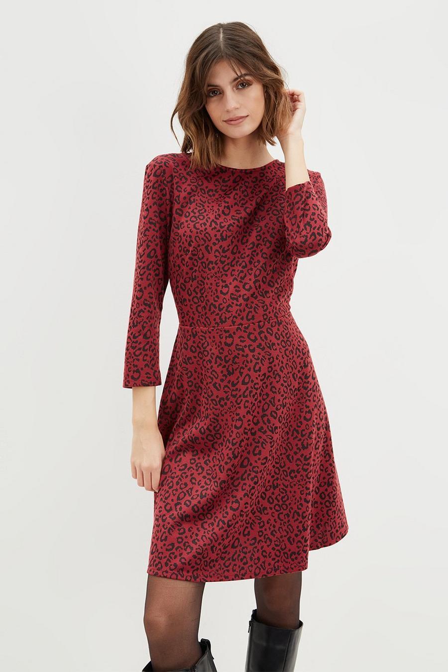 Tall Berry Leopard Ponte Fit And Flare Dress